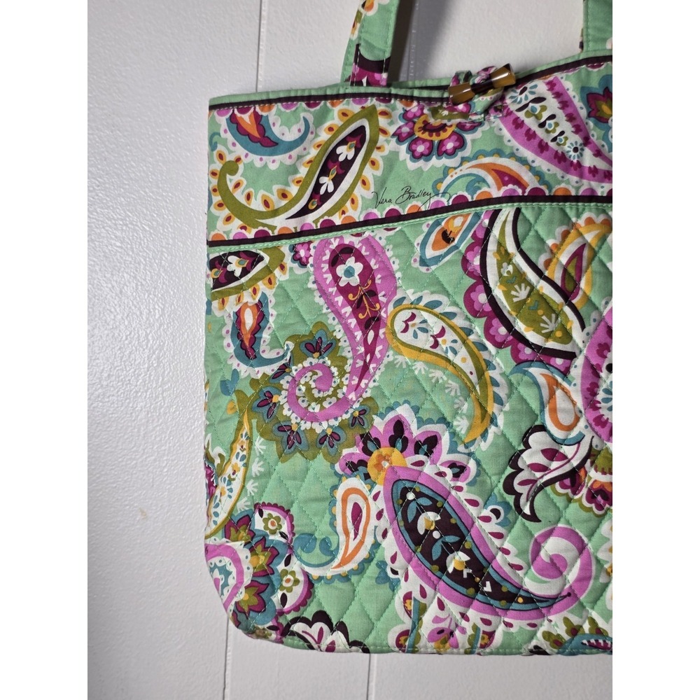Vera Bradley Tutti Frutti Tote Green Pink Paisley Floral Print - Picture 5 of 11